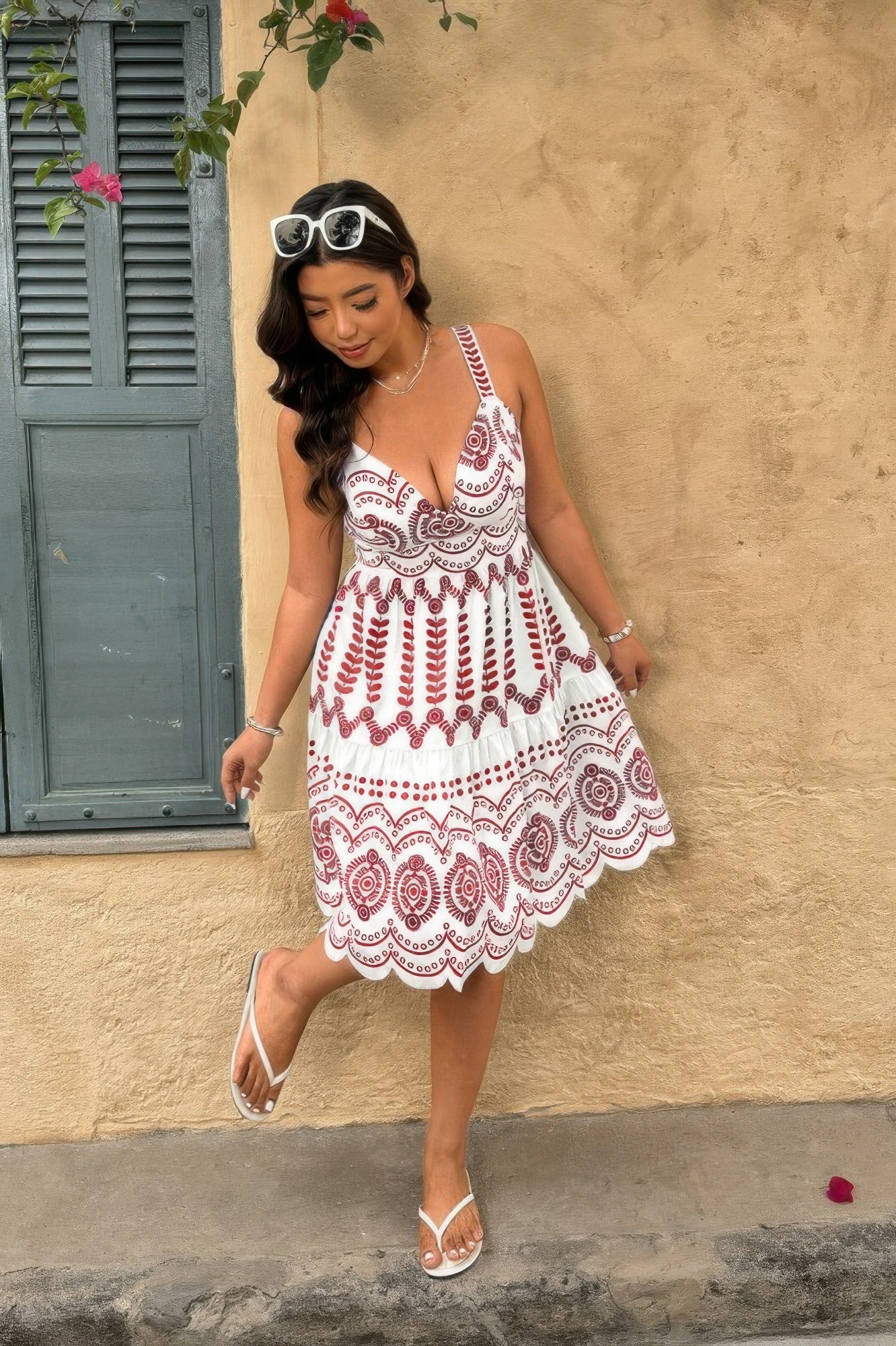 Plus Size Sleeveless Printed V Neck Woven Fit Dress - Wear Arielle