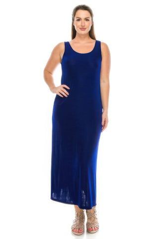Plus Size Sleeveless Solid Acetate Long Maxi Dress - Wear Arielle