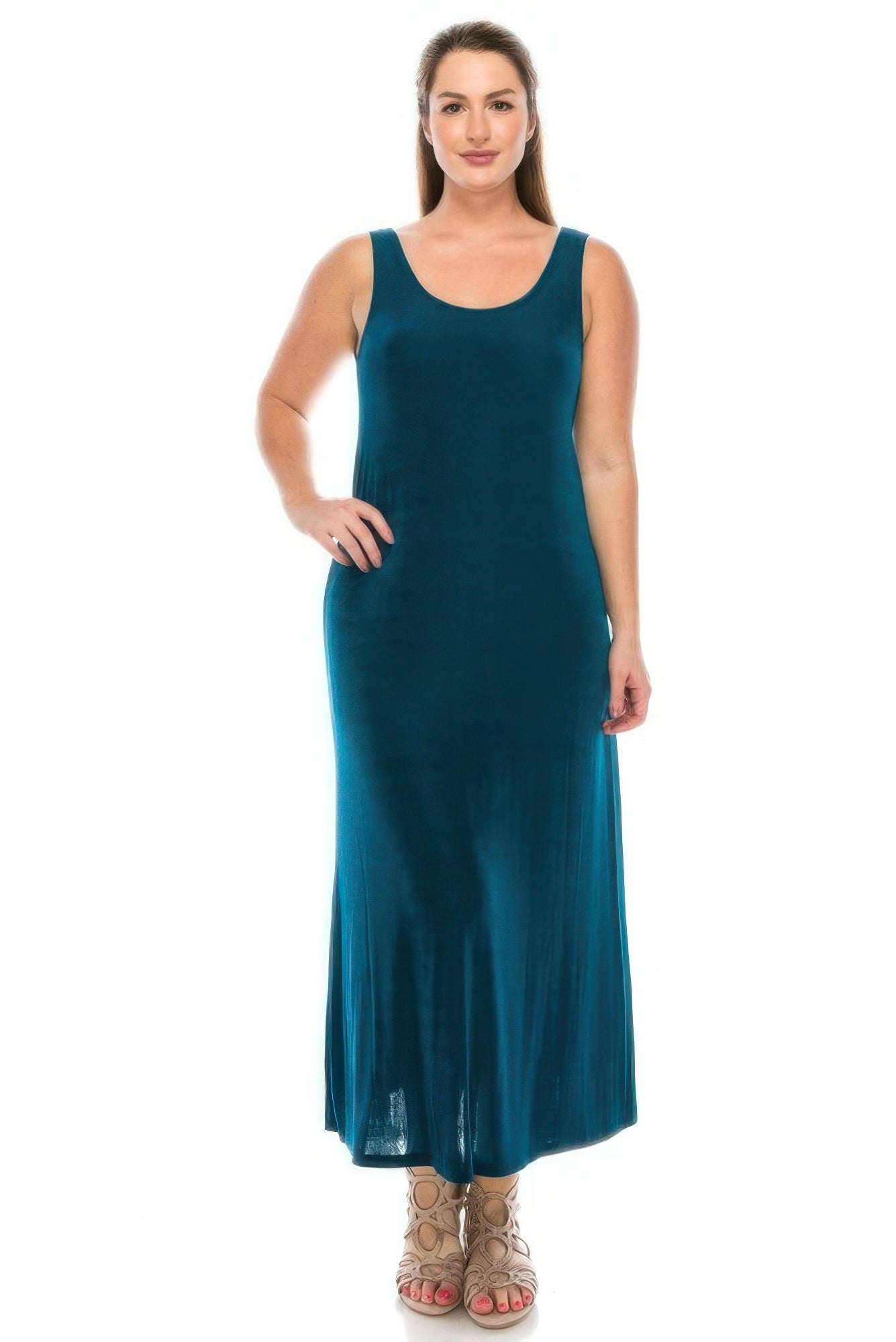Plus Size Sleeveless Solid Acetate Long Maxi Dress - Wear Arielle