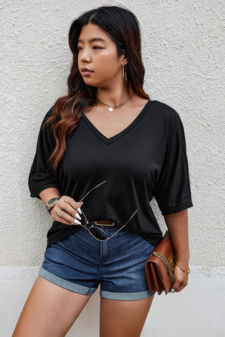 Plus Size Solid Drop Shoulder Short Sleeve Shirt - Wear Arielle
