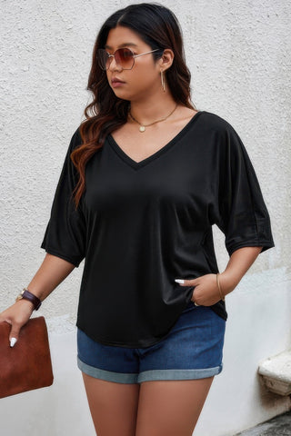 Plus Size Solid Drop Shoulder Short Sleeve Shirt - Wear Arielle