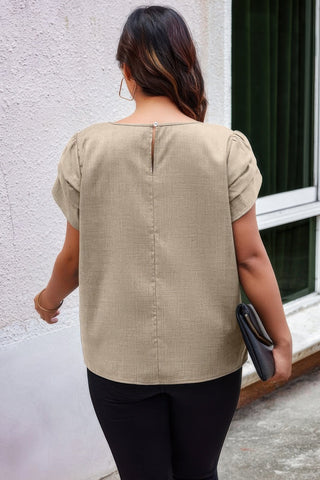 Plus Size Solid Round Neck Fold Short Sleeve Shirt - Wear Arielle