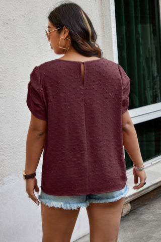 Plus Size Solid Swiss Dots Short Sleeve Blouse - Wear Arielle