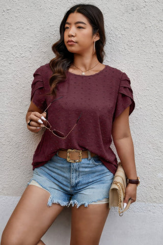 Plus Size Solid Swiss Dots Short Sleeve Blouse - Wear Arielle