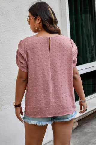 Plus Size Solid Swiss Dots Short Sleeve Blouse - Wear Arielle