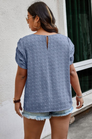 Plus Size Solid Swiss Dots Short Sleeve Blouse - Wear Arielle