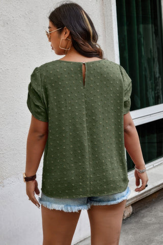 Plus Size Solid Swiss Dots Short Sleeve Blouse - Wear Arielle