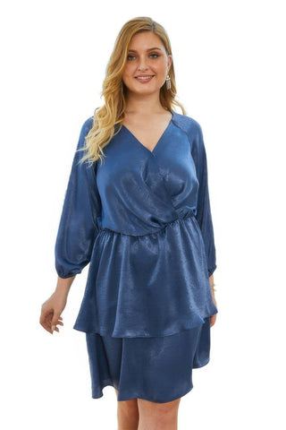 Plus Size Solid V Neck Ruffled Hem Dress - Wear Arielle