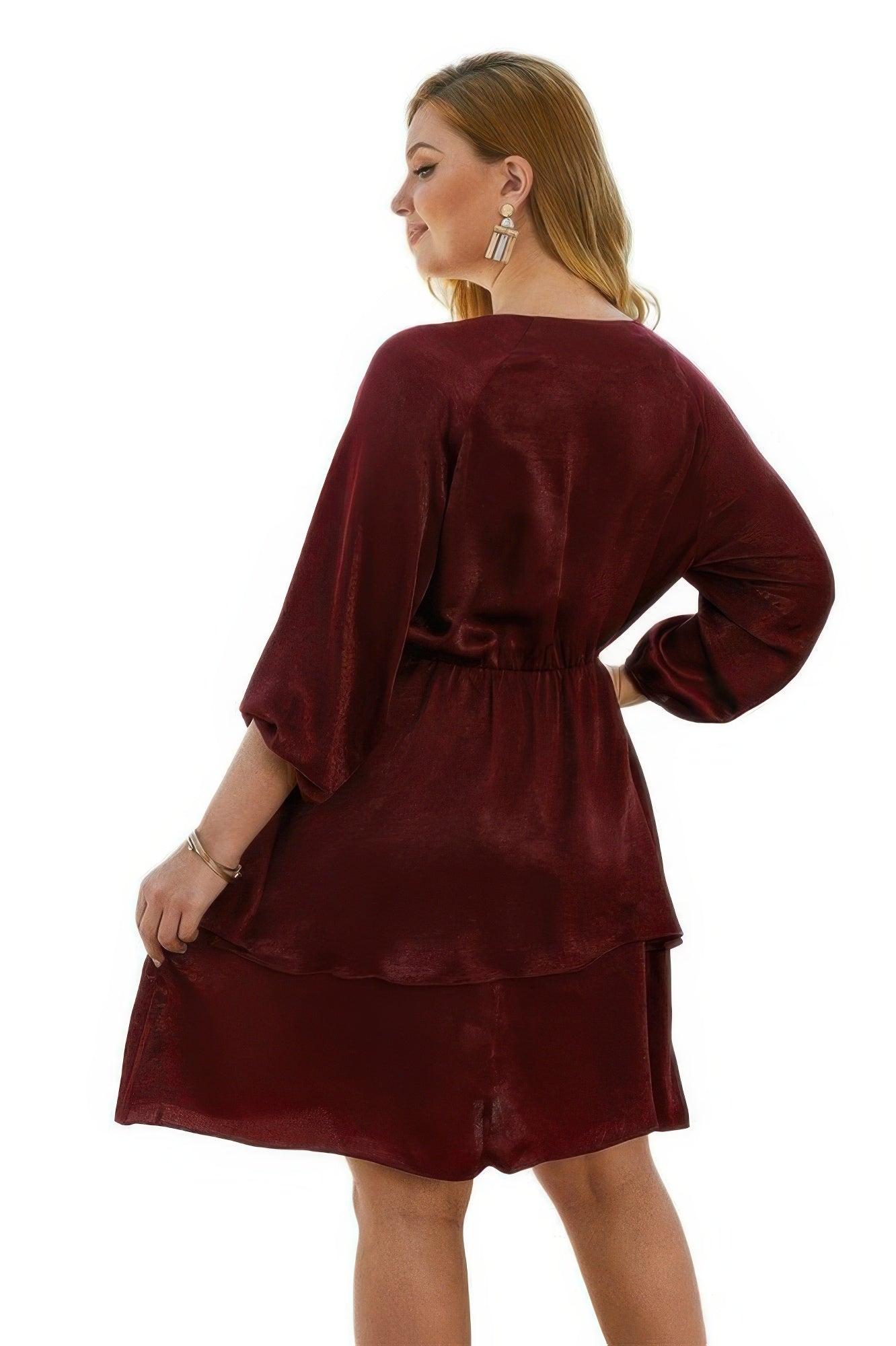 Plus Size Solid V Neck Ruffled Hem Dress - Wear Arielle
