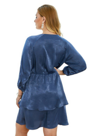 Plus Size Solid V Neck Ruffled Hem Dress - Wear Arielle