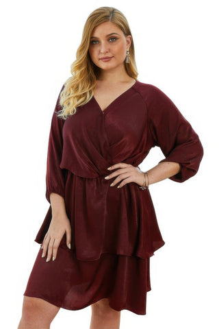 Plus Size Solid V Neck Ruffled Hem Dress - Wear Arielle