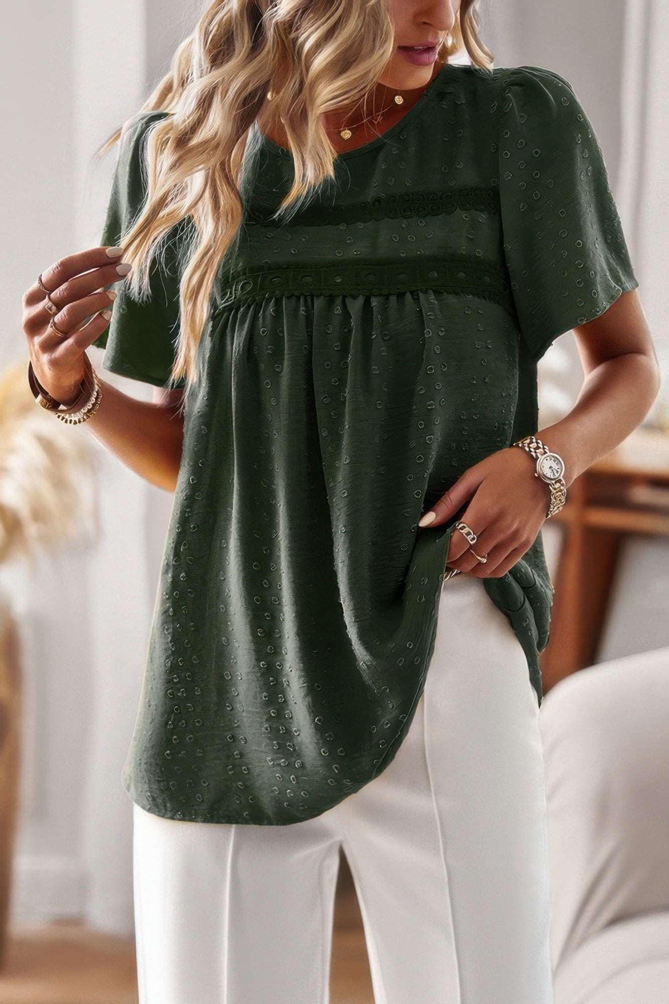 Plus Size Temperament Solid Short Sleeves Top - Wear Arielle