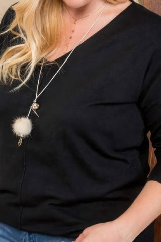 Plus Size V Neck 3/4 Sleeve Side Slit Hi - lo Sweater - Wear Arielle