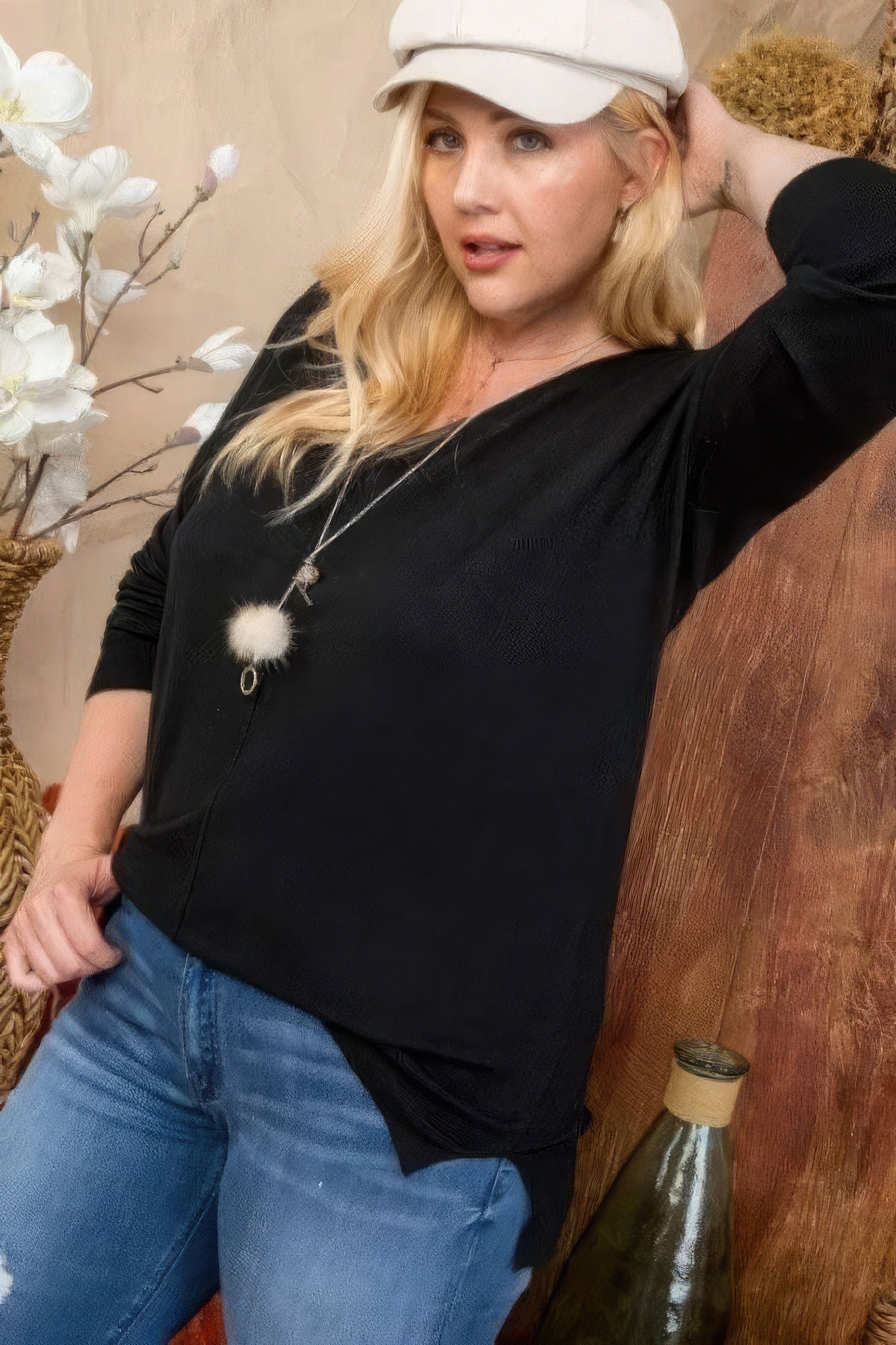 Plus Size V Neck 3/4 Sleeve Side Slit Hi - lo Sweater - Wear Arielle