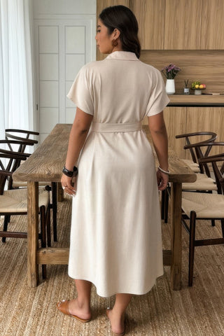 Plus Solid Button Down Straight Belted Shirt Dress - Wear Arielle