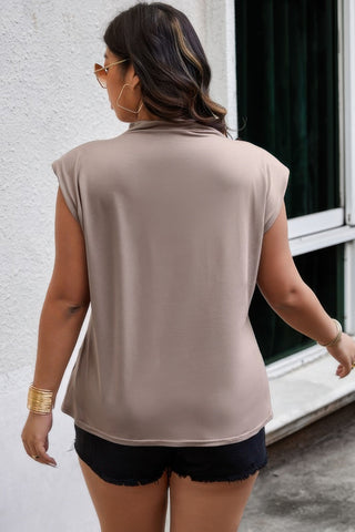 Plus Solid Pleated Sleeveless Elastic Fit Shirt - Wear Arielle