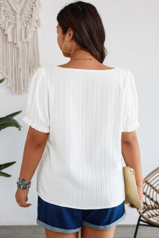 Plus Square Neck Floral Print Pleasted Puff Blouse - Wear Arielle