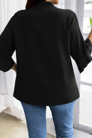Plus V Neck Ruffle Half Sleeves Loose Blouse - Wear Arielle