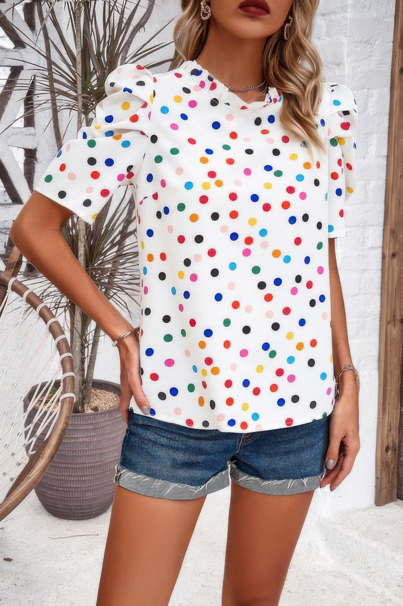 Puff Sleeves Allover Print Knot Loose Fit Top - Wear Arielle