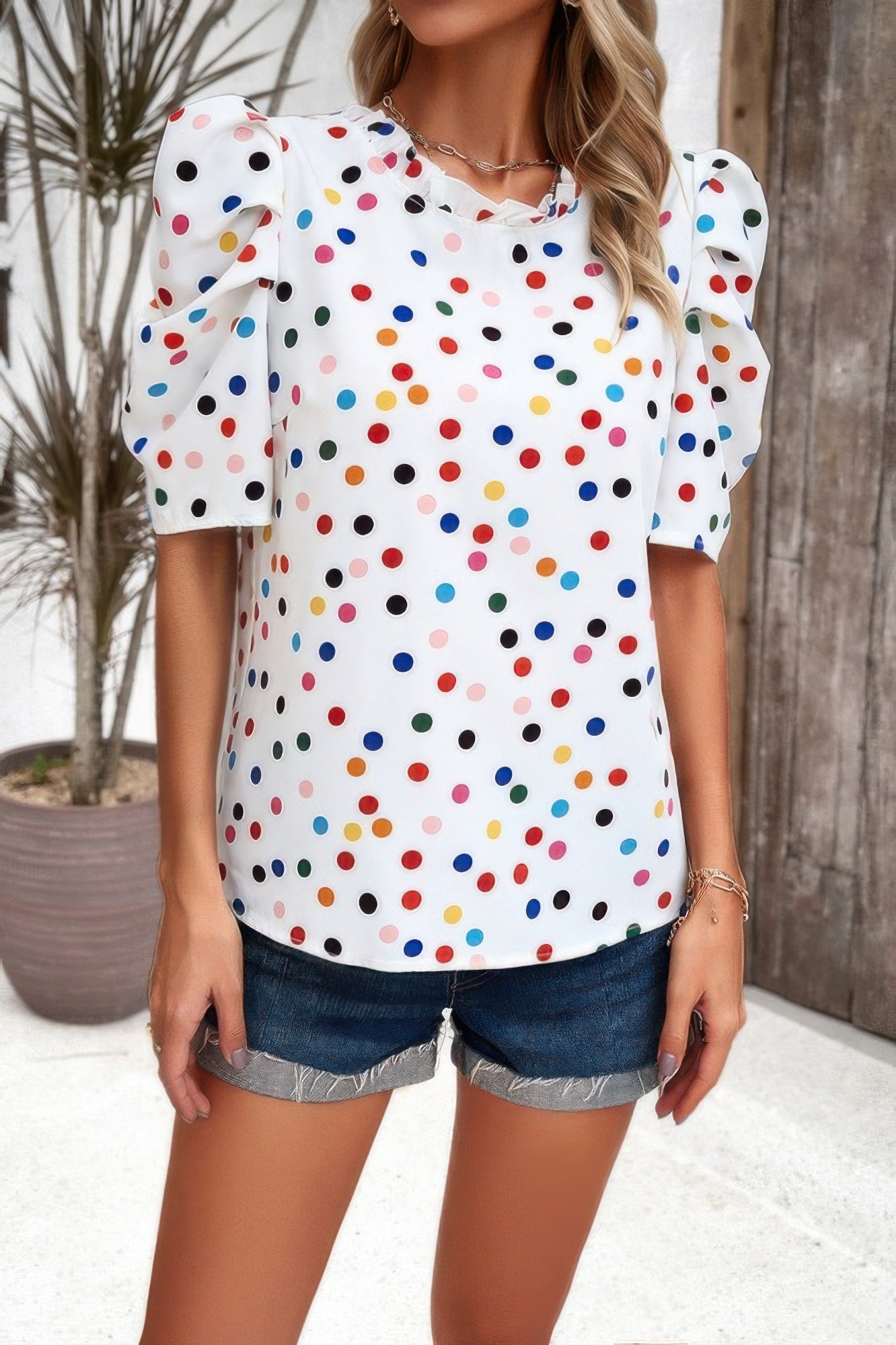 Puff Sleeves Allover Print Knot Loose Fit Top - Wear Arielle