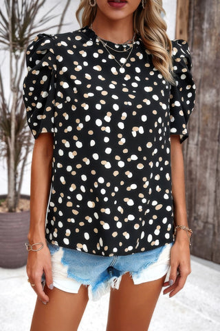 Puff Sleeves Allover Print Knot Loose Fit Top - Wear Arielle
