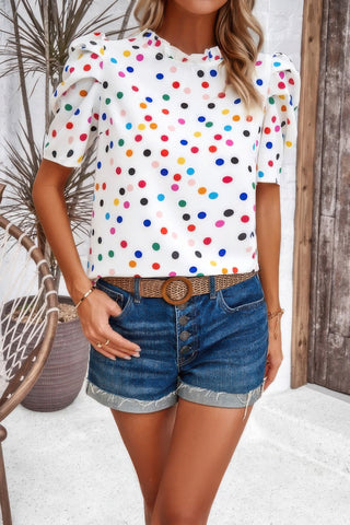 Puff Sleeves Allover Print Knot Loose Fit Top - Wear Arielle