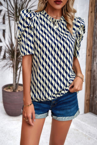 Puff Sleeves Allover Print Knot Loose Fit Top - Wear Arielle