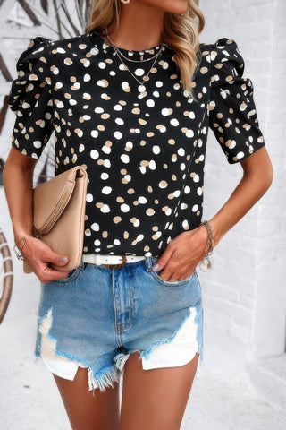 Puff Sleeves Allover Print Knot Loose Fit Top - Wear Arielle