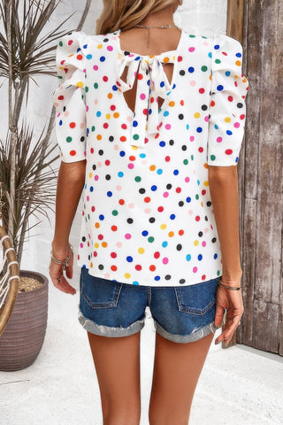 Puff Sleeves Allover Print Knot Loose Fit Top - Wear Arielle