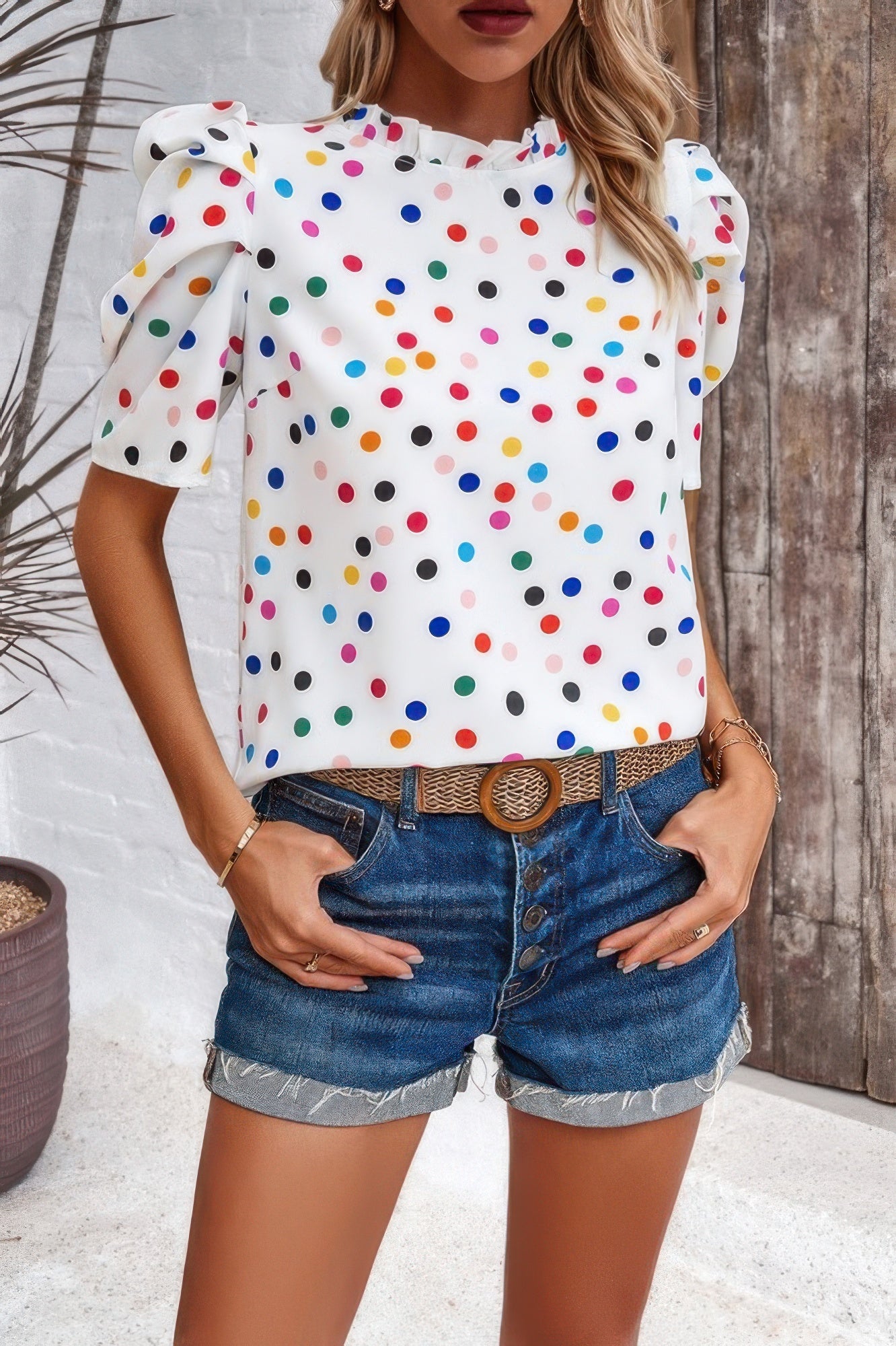 Puff Sleeves Allover Print Knot Loose Fit Top - Wear Arielle
