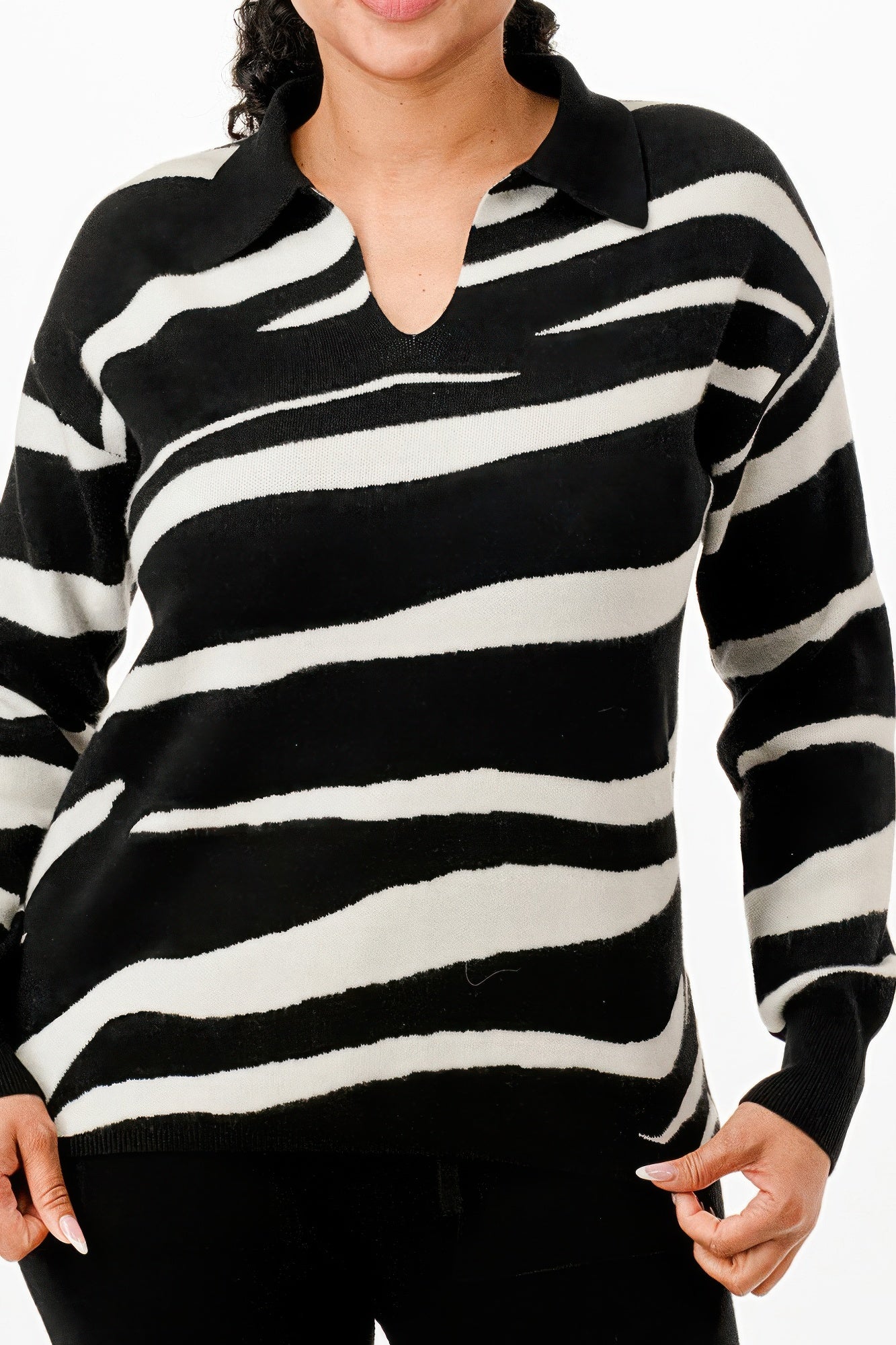Pullover Collared V - neck Sweater Top And Pant Set - Wear Arielle