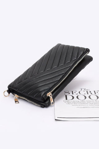 Quilted Faux Leather Half Folded Cltuch - Wear Arielle