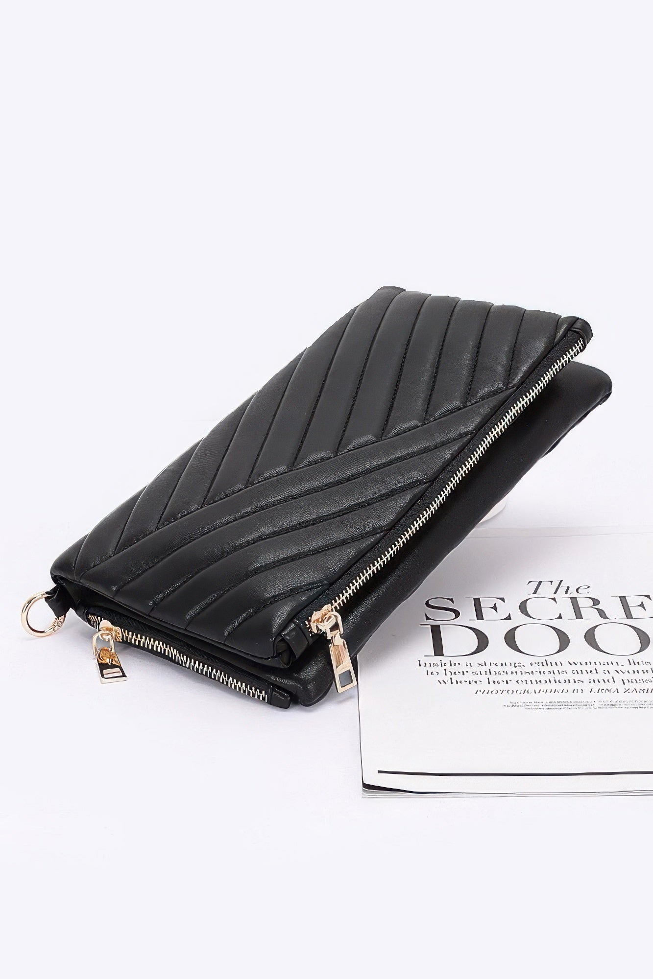 Quilted Faux Leather Half Folded Cltuch - Wear Arielle