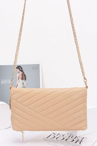 Quilted Faux Leather Half Folded Cltuch - Wear Arielle