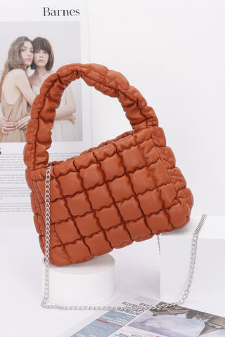 Quilted Faux Leather Padded Handle Bag - Wear Arielle