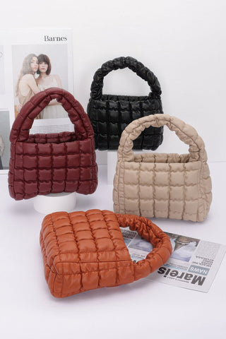 Quilted Faux Leather Padded Handle Bag - Wear Arielle