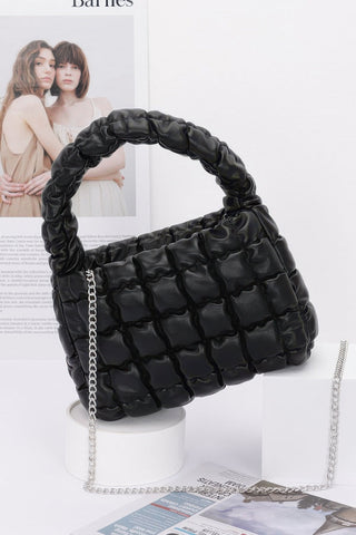Quilted Faux Leather Padded Handle Bag - Wear Arielle