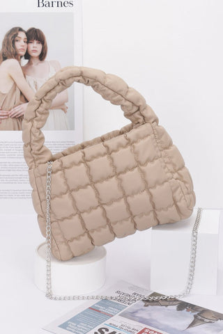 Quilted Faux Leather Padded Handle Bag - Wear Arielle