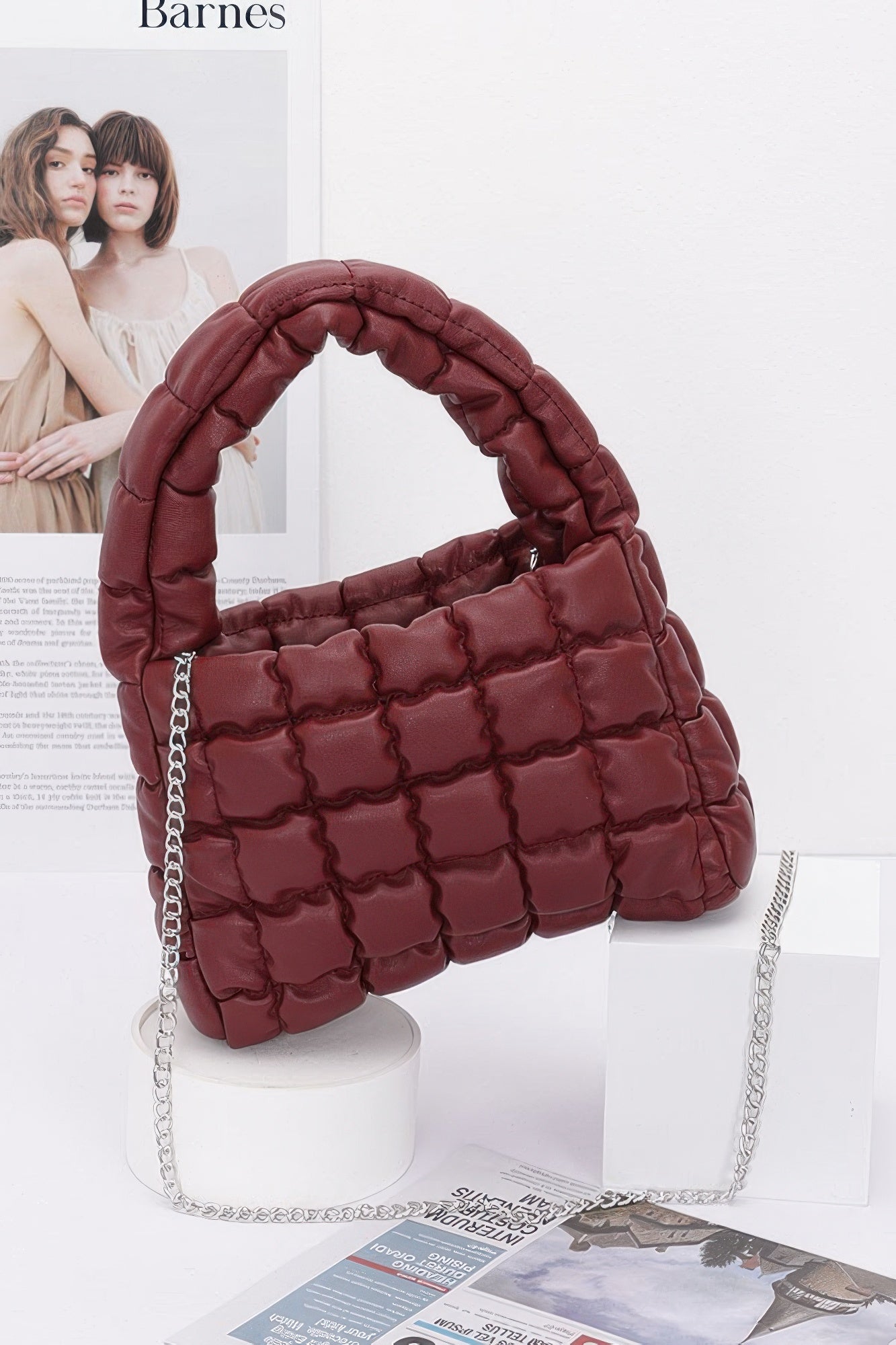 Quilted Faux Leather Padded Handle Bag - Wear Arielle