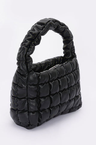 Quilted Faux Leather Padded Handle Bag - Wear Arielle
