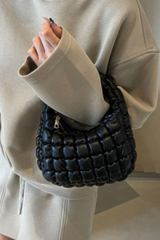 Quilted Faux Leather Padded Handle Bag - Wear Arielle