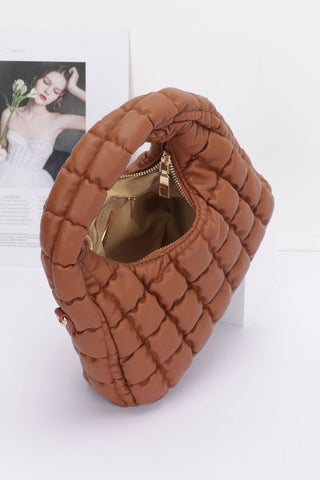 Quilted Faux Leather Padded Hobo Bag - Wear Arielle