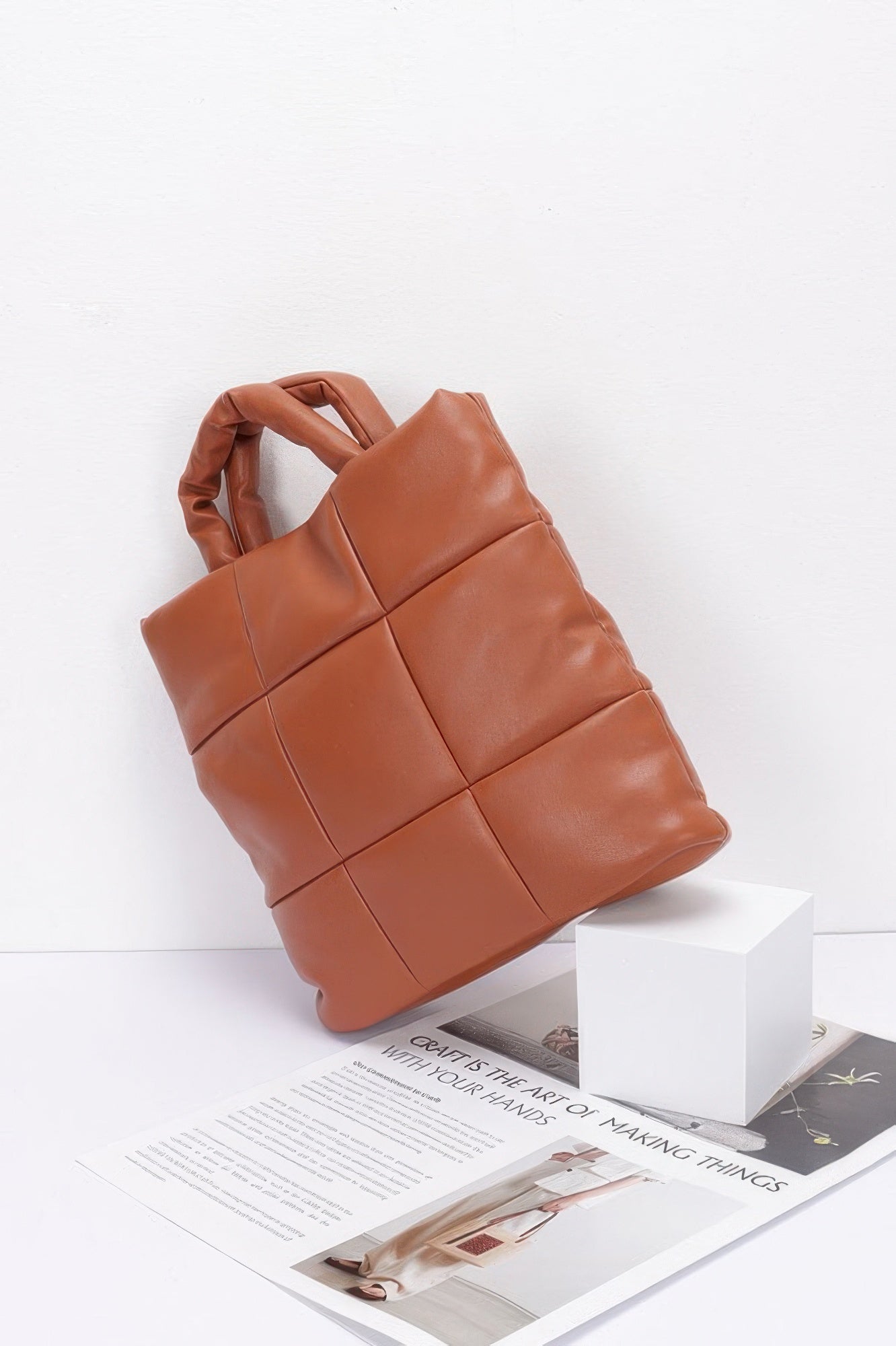 Quilted Faux Leather Padded Tote Bag - Wear Arielle