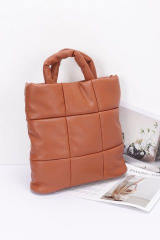 Quilted Faux Leather Padded Tote Bag - Wear Arielle