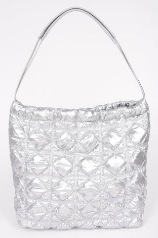 Quilted Padding Metallic Nylon Shoulder Bag - Wear Arielle