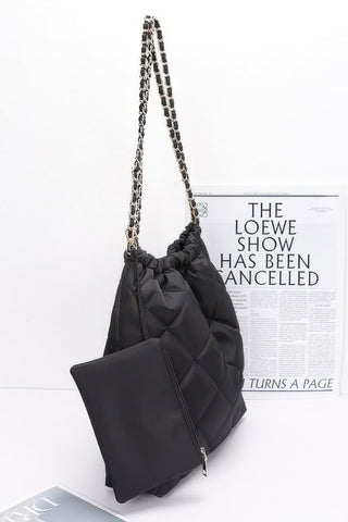 Quilted Padding Nylon Metal Chain Shoulder Bag - Wear Arielle