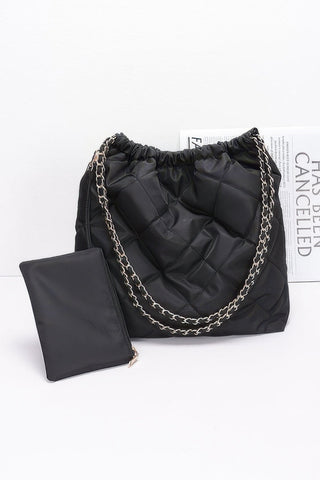 Quilted Padding Nylon Metal Chain Shoulder Bag - Wear Arielle