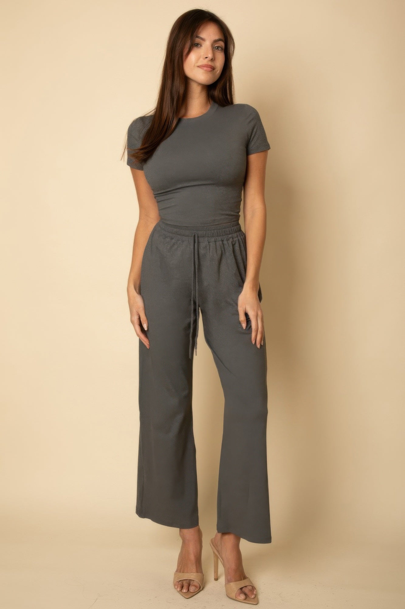 Relaxed Fit Top And Wide - leg Pants Set - Wear Arielle