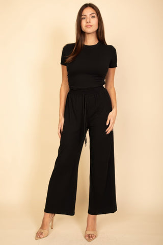 Relaxed Fit Top And Wide - leg Pants Set - Wear Arielle