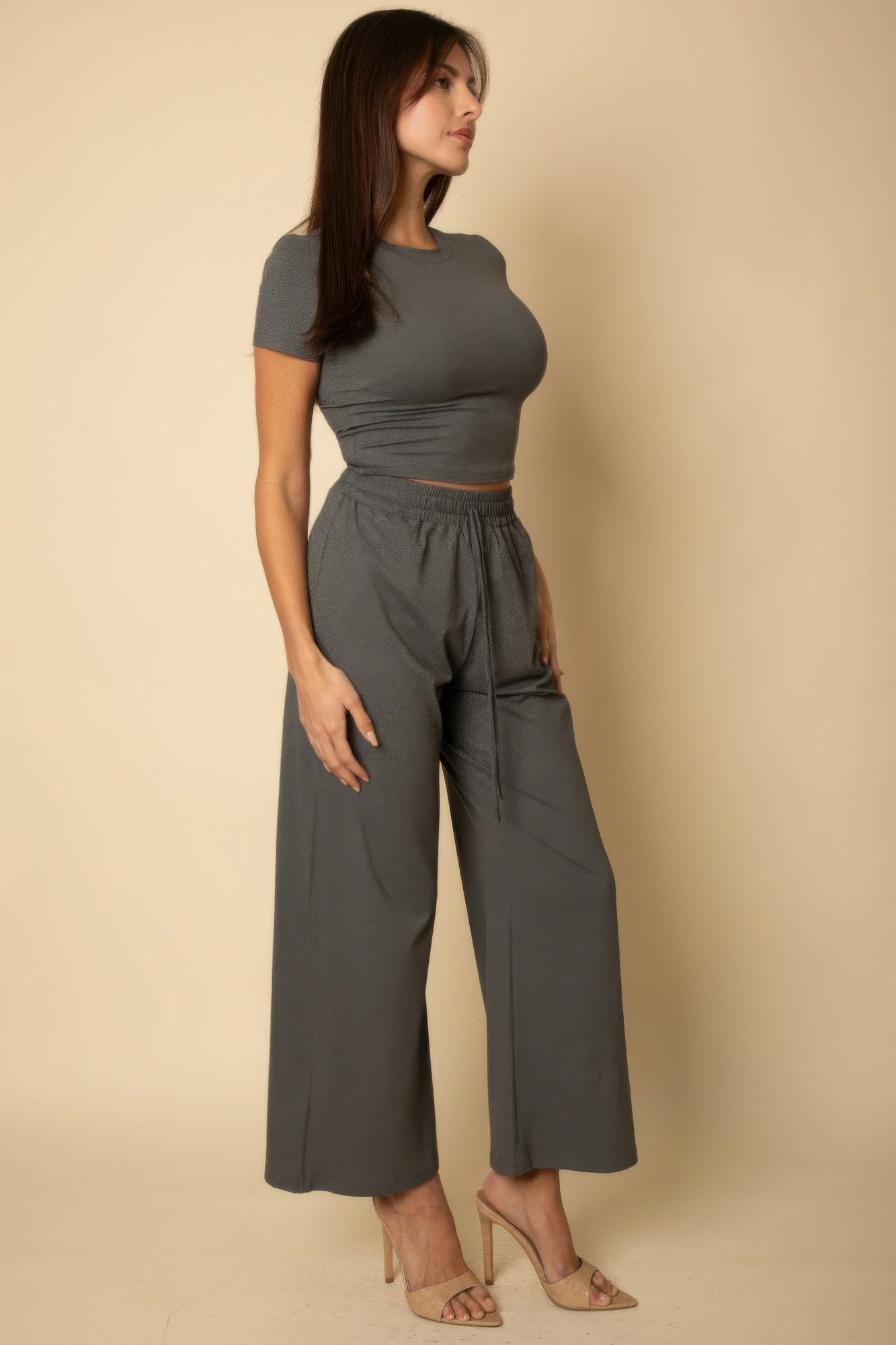Relaxed Fit Top And Wide - leg Pants Set - Wear Arielle